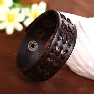 Brown PU Leather Double X Cuff Bracelet